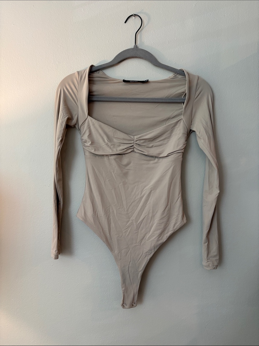 Long Sleeve Square Neck Bodysuit in Beige